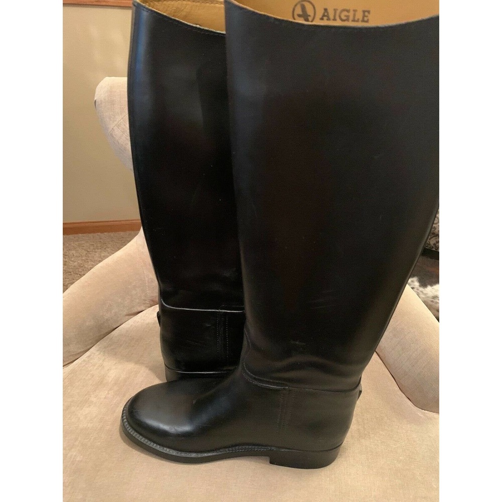 AIGLE COUPE SAUMOR XL RUBBER EQUESTRIAN BOOTS; MADE IN FRANCE; SIZE 7